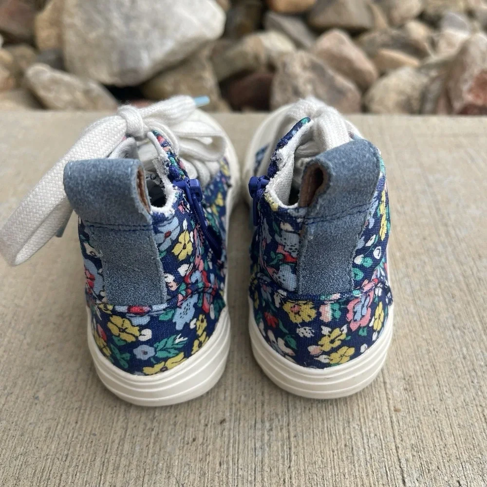 Mini Boden Girls High Top Floral Sneakers Size 24 US  7.5 Zip Up & Lace